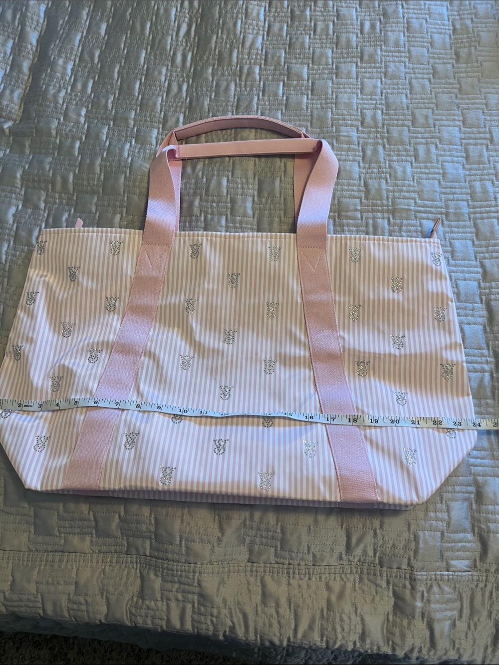 Victoria's Secret Pink Striped Tote with Rhinestone VS Accents - Picture 7 of 11